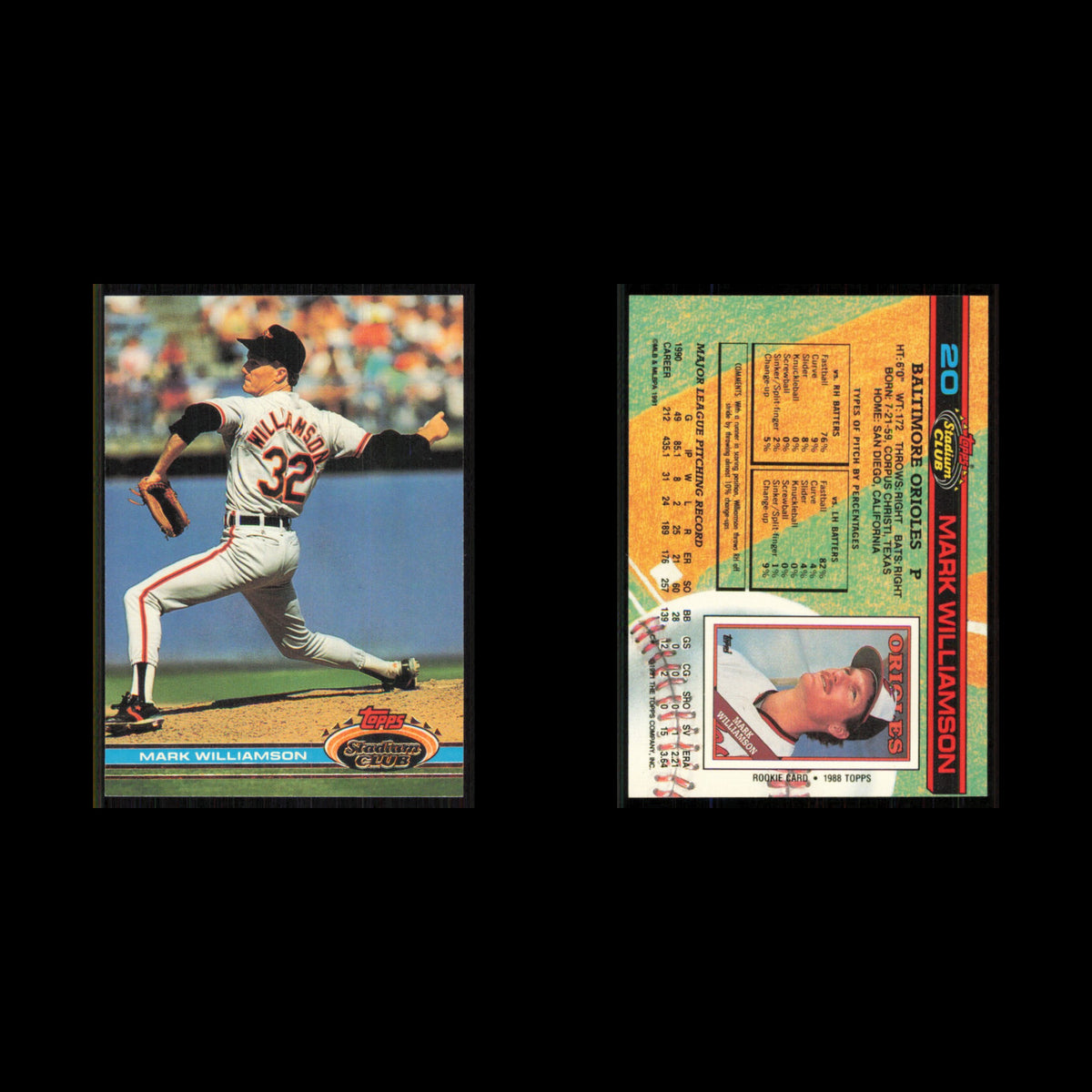Mark Williamson #20 1991 Topps Stadium Club Baltimore Orioles Baseball Card MLB