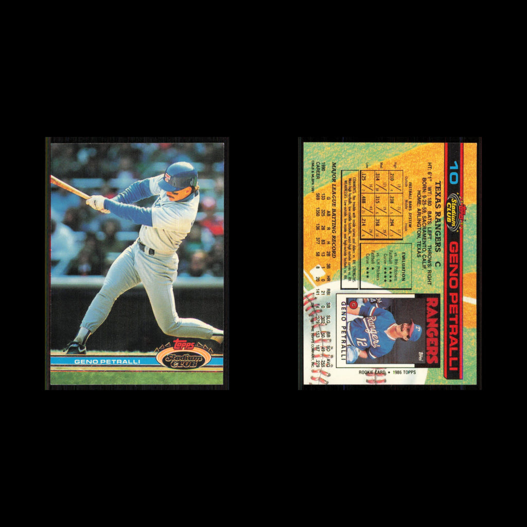 Geno Petralli #10 1991 Topps Stadium Club Texas Rangers Baseball Card MLB NM