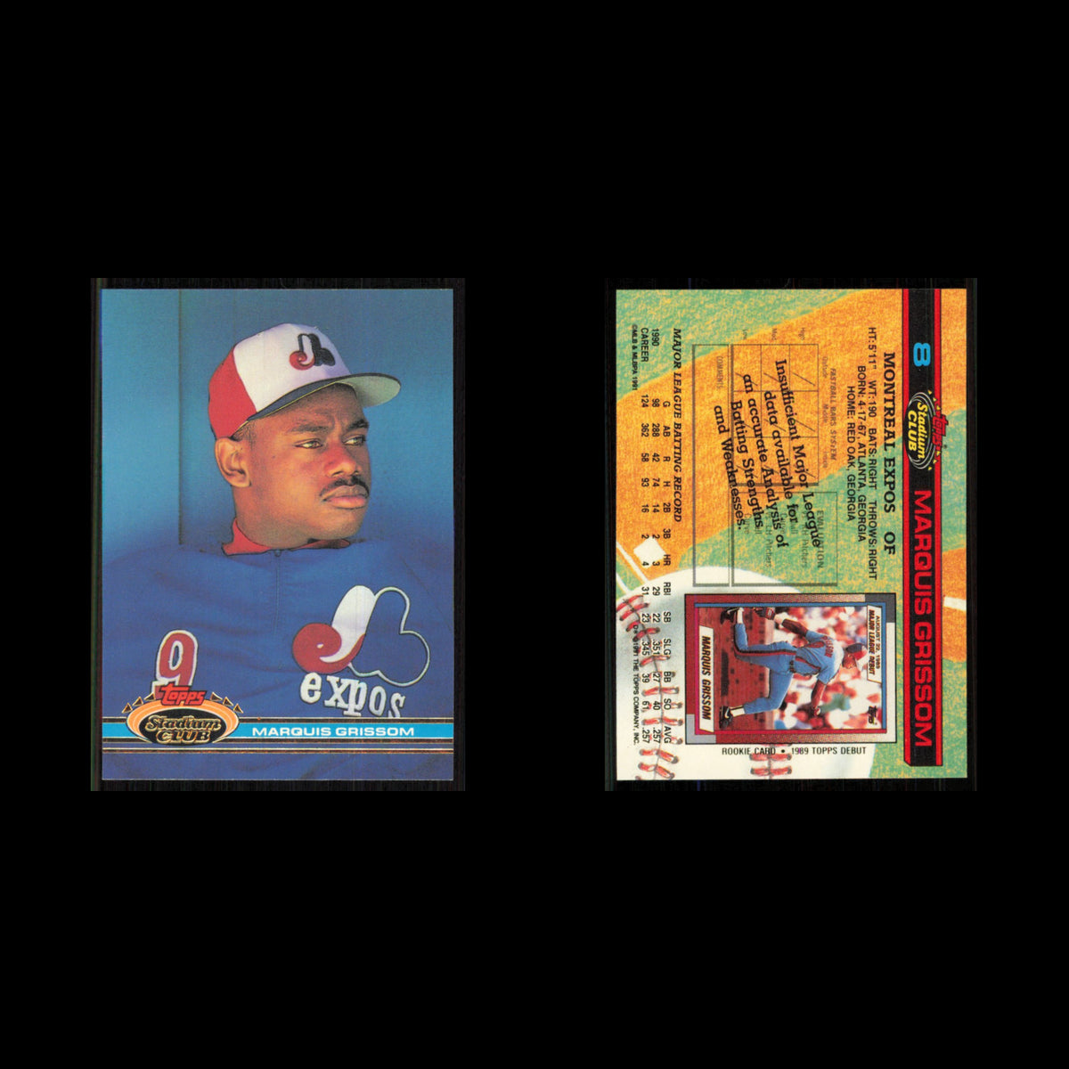 Marquis Grissom #8 1991 Topps Stadium Club Montreal Expos Baseball Card MLB NM