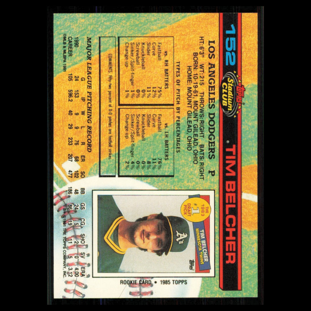 Tim Belcher #152 1991 Topps Stadium Club Los Angeles Dodgers Baseball Card MLB
