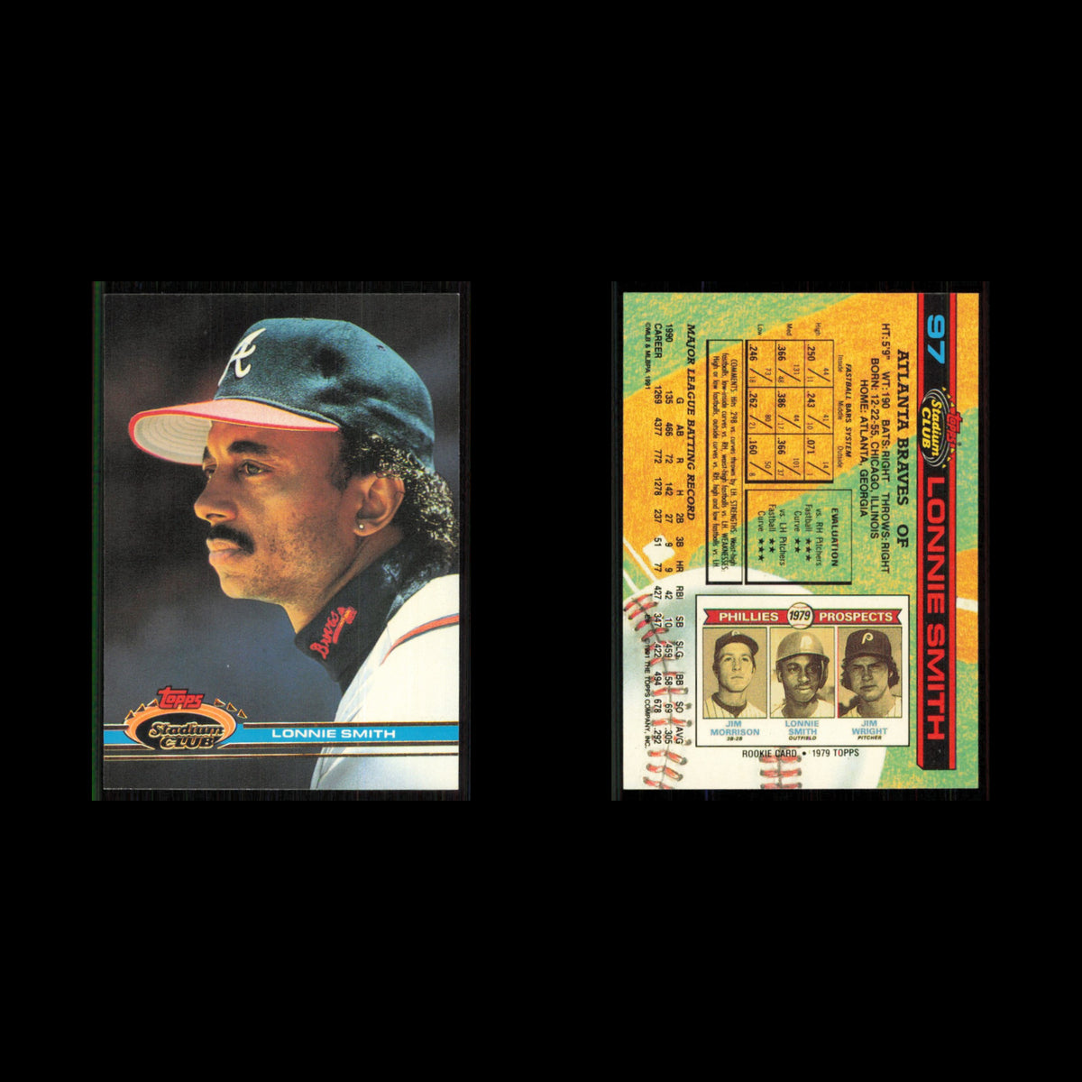 Lonnie Smith #97 1991 Topps Stadium Club Atlanta Braves Baseball Card MLB NM