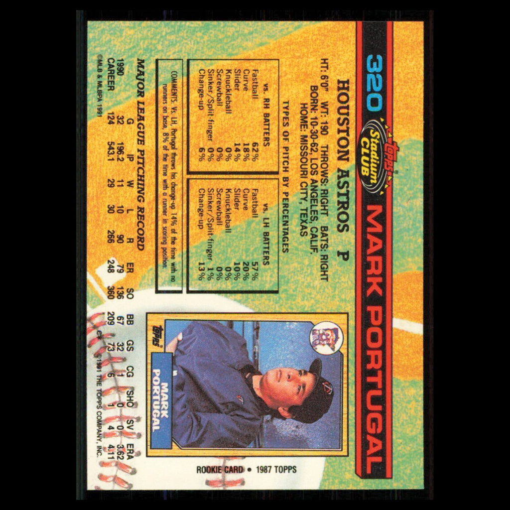 Mark Portugal #320 1991 Topps Stadium Club Houston Astros Baseball Card MLB NM