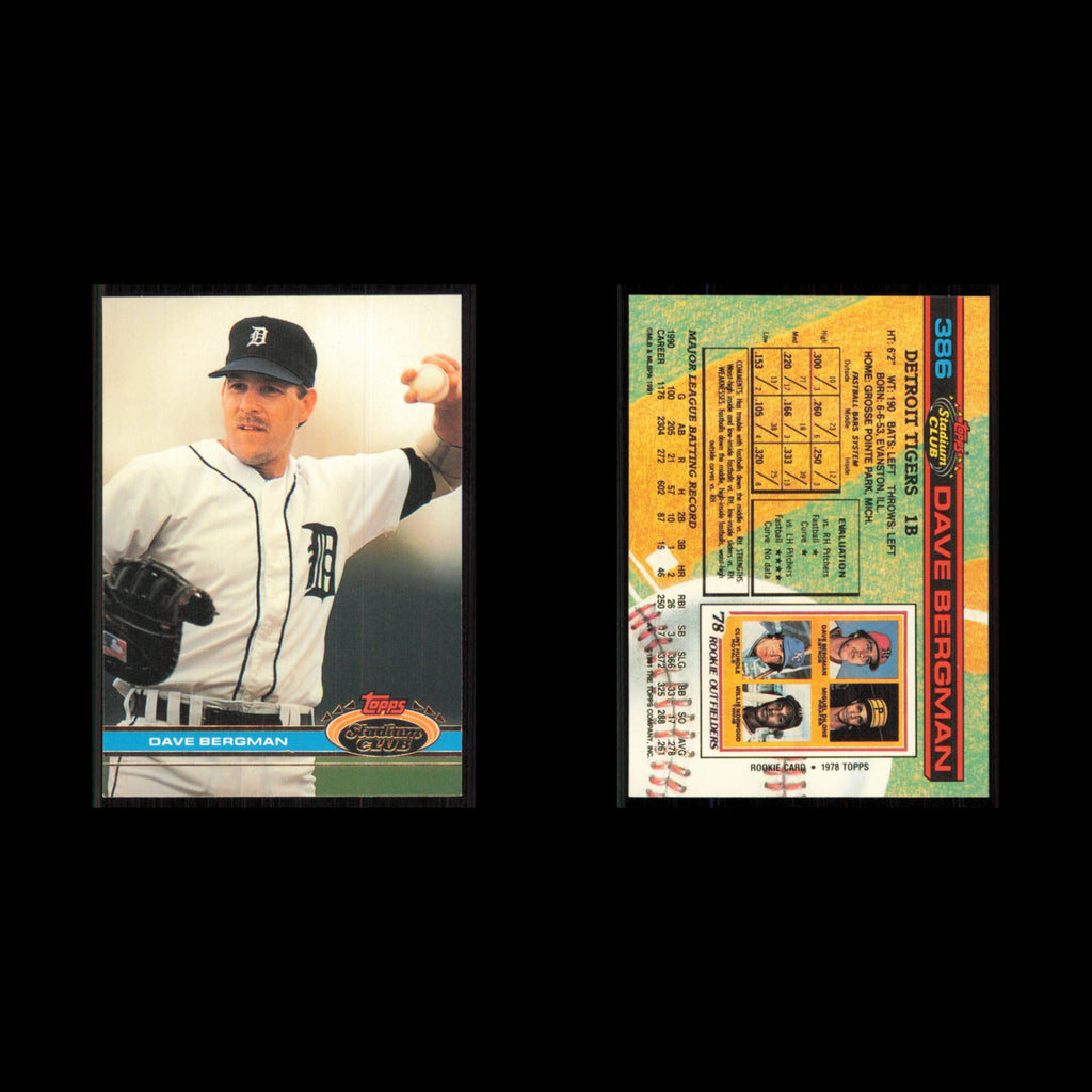 Dave Bergman #386 1991 Topps Stadium Club Detroit Tigers Baseball Card MLB NM