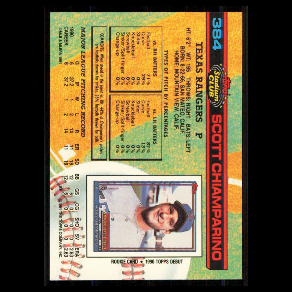 Scott Chiamparino #384 1991 Topps Stadium Club Texas Rangers Baseball Card MLB
