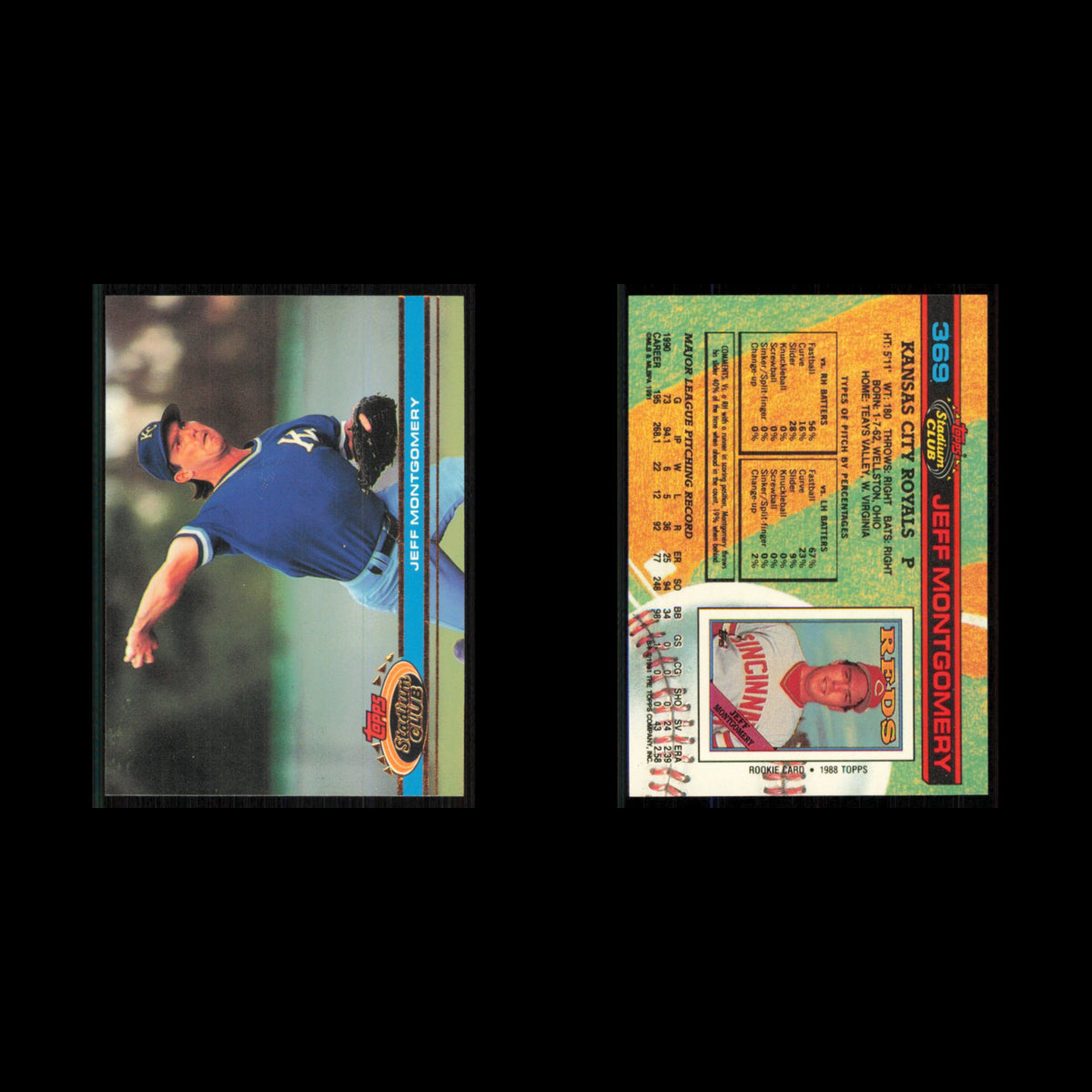 Jeff Montgomery #369 1991 Topps Stadium Club Kansas City Royals Baseball Card NM