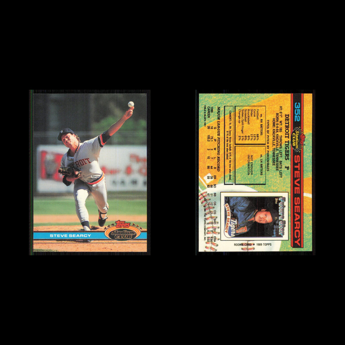 Steve Searcy #352 1991 Topps Stadium Club Detroit Tigers Baseball Card MLB NM