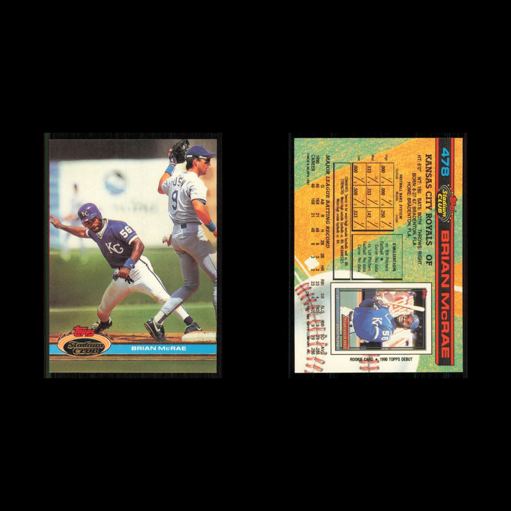 Brian McRae Rookie #478 1991 Topps Stadium Club Kansas City Royals Baseball Card