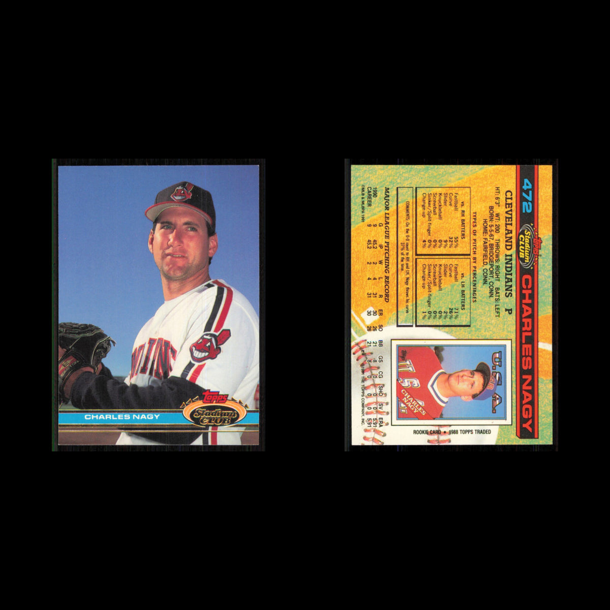 Charles Nagy #472 1991 Topps Stadium Club Cleveland Indians Baseball Card MLB NM