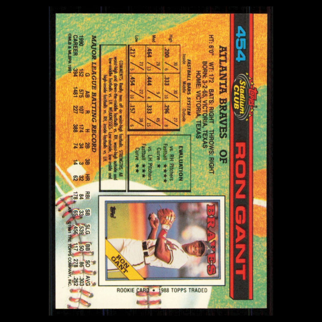 Ron Gant #454 1991 Topps Stadium Club Atlanta Braves Baseball Card MLB NM