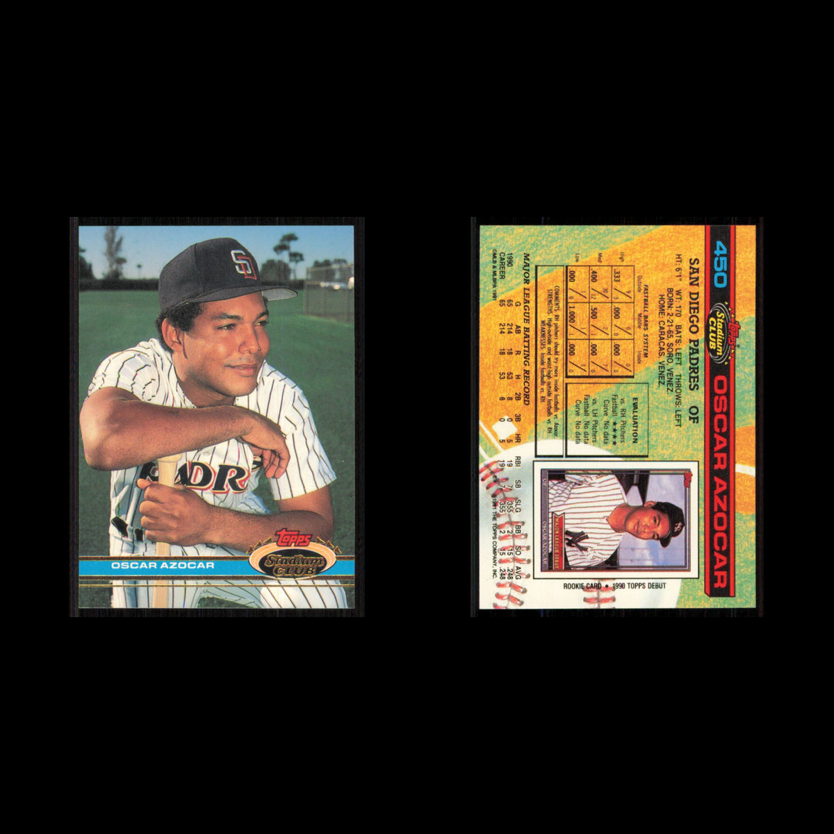 Oscar Azocar #450 1991 Topps Stadium Club San Diego Padres Baseball Card MLB NM