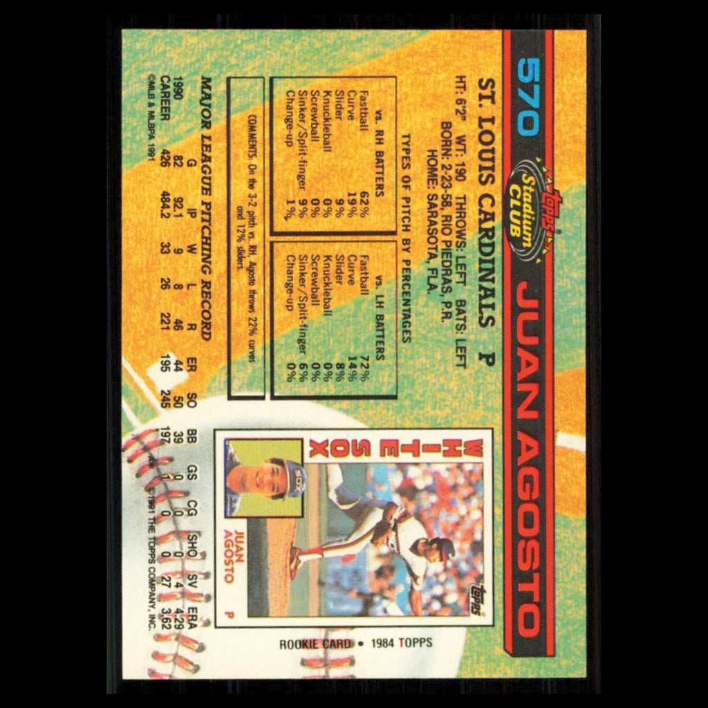 Juan Agosto #570 1991 Topps Stadium Club St. Louis Cardinals Baseball Card MLB