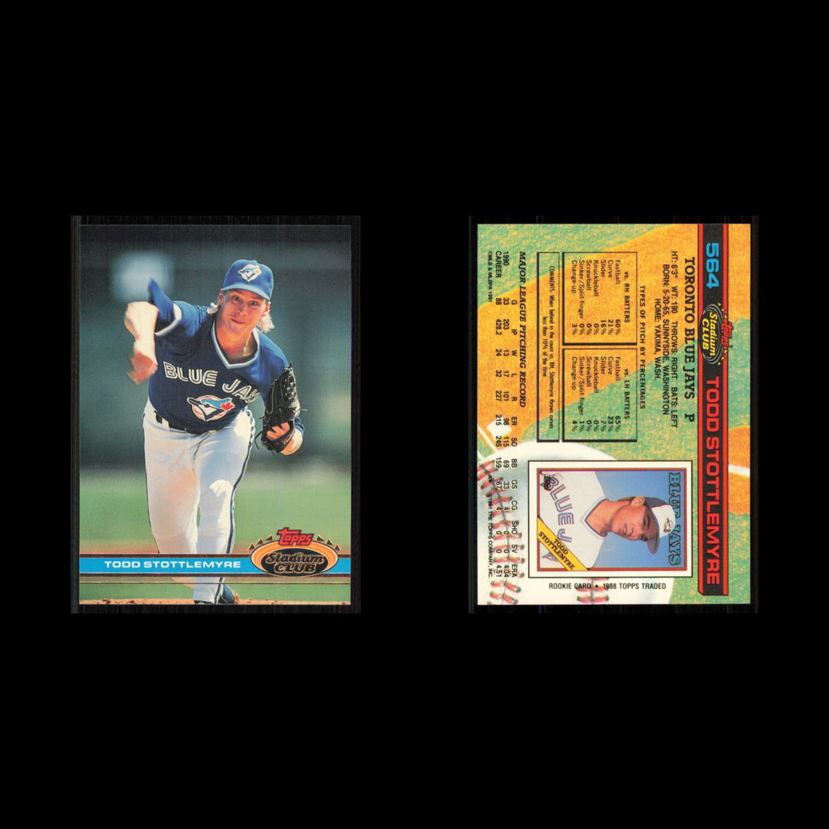 Todd Stottlemyre #564 1991 Topps Stadium Club Toronto Blue Jays Baseball Card NM
