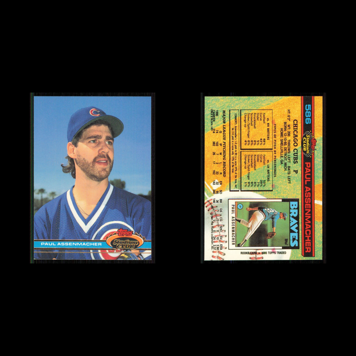 Paul Assenmacher #586 1991 Topps Stadium Club Chicago Cubs Baseball Card MLB NM