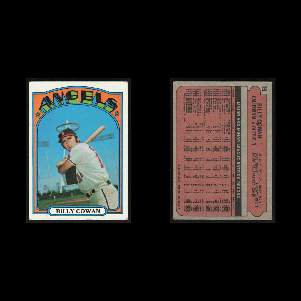 Billy Cowan #19 1972 Topps California Angels Baseball Card MLB EX