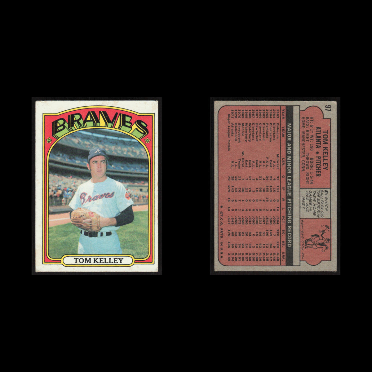 Tom Kelley #97 1972 Topps Atlanta Braves Baseball Card MLB EX