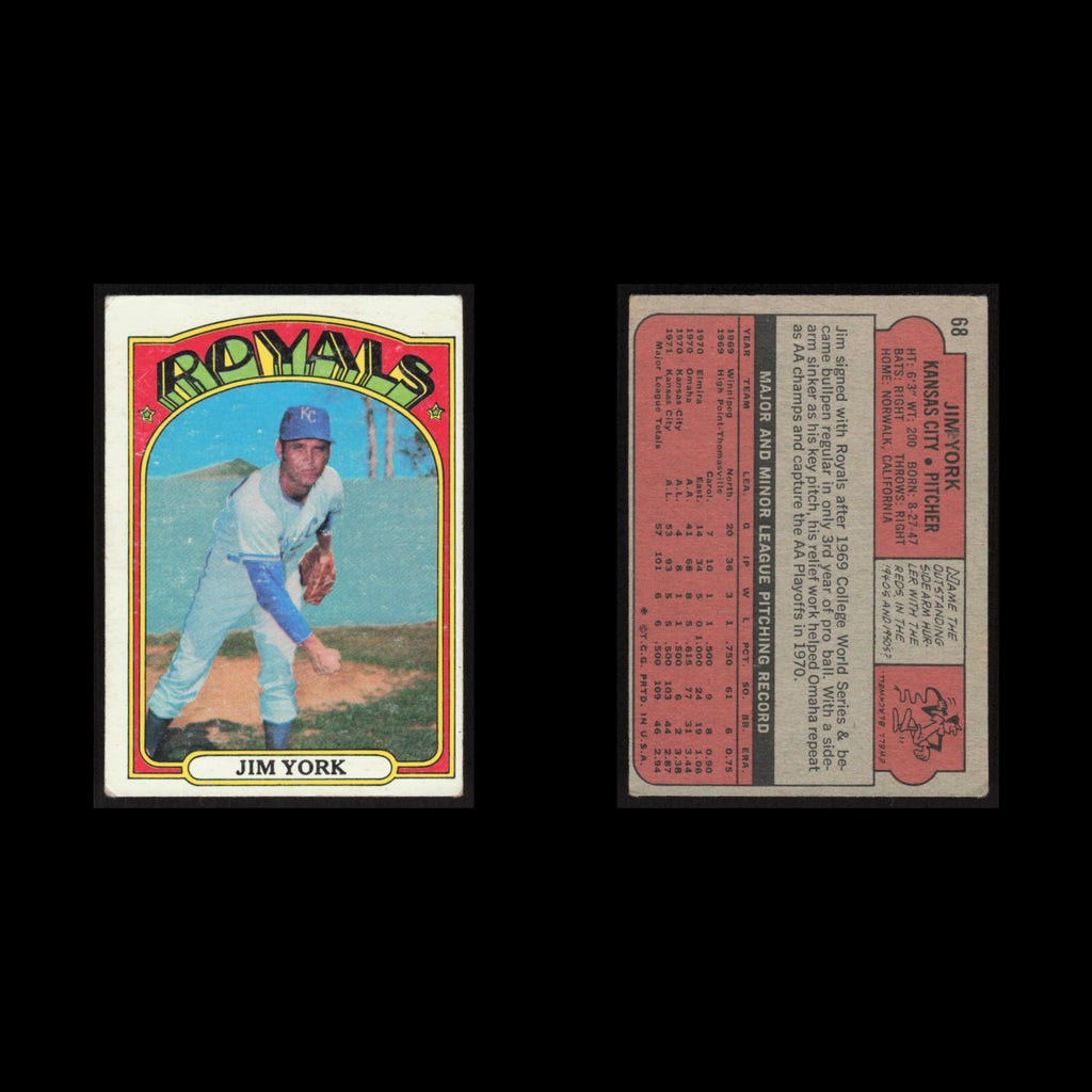 Jim York #68 1972 Topps Kansas City Royals Baseball Card MLB EX