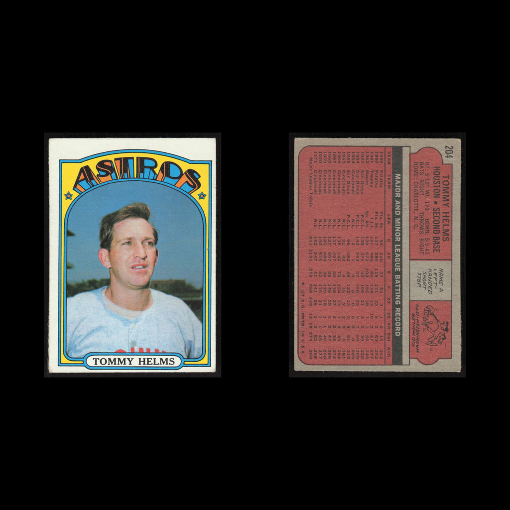 Tommy Helms #204 1972 Topps Houston Astros Baseball Card MLB EX