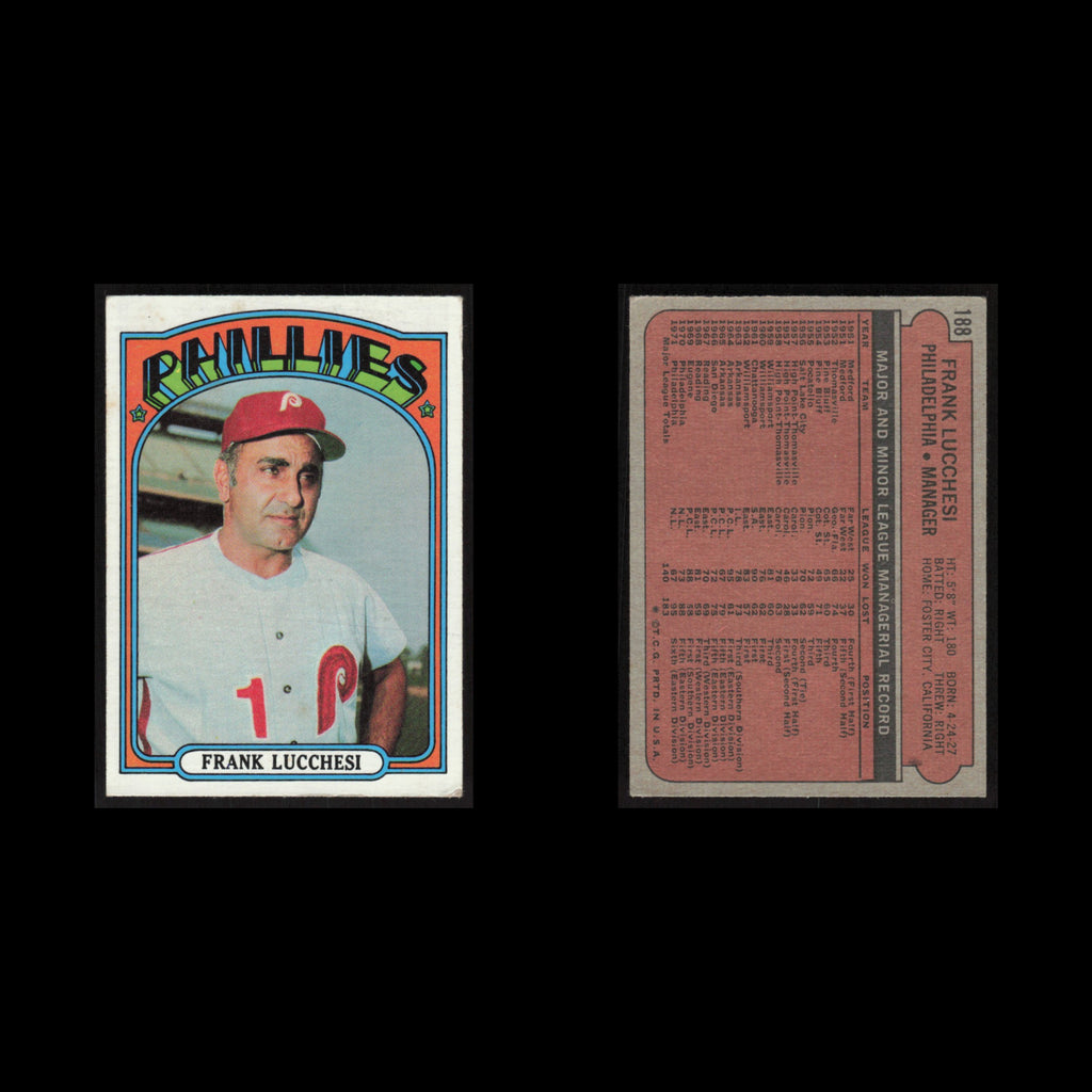 Frank Lucchesi #188 1972 Topps Philadelphia Phillies Baseball Card MLB EX