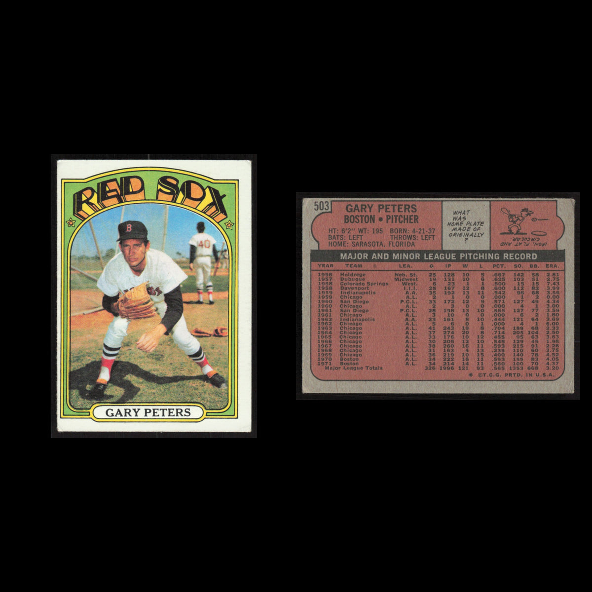 Gary Peters #503 1972 Topps Boston Red Sox Baseball Card MLB EX