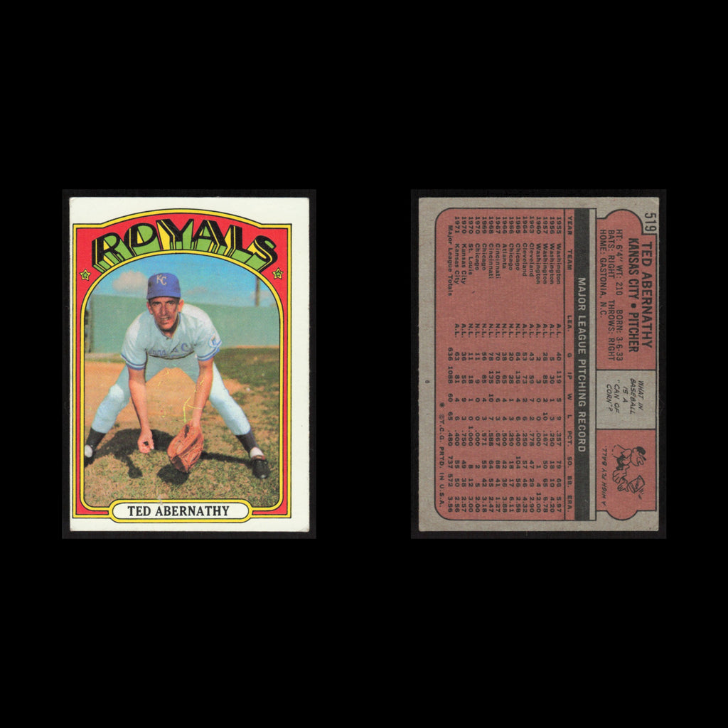 Ted Abernathy #519 1972 Topps Kansas City Royals Baseball Card MLB EX