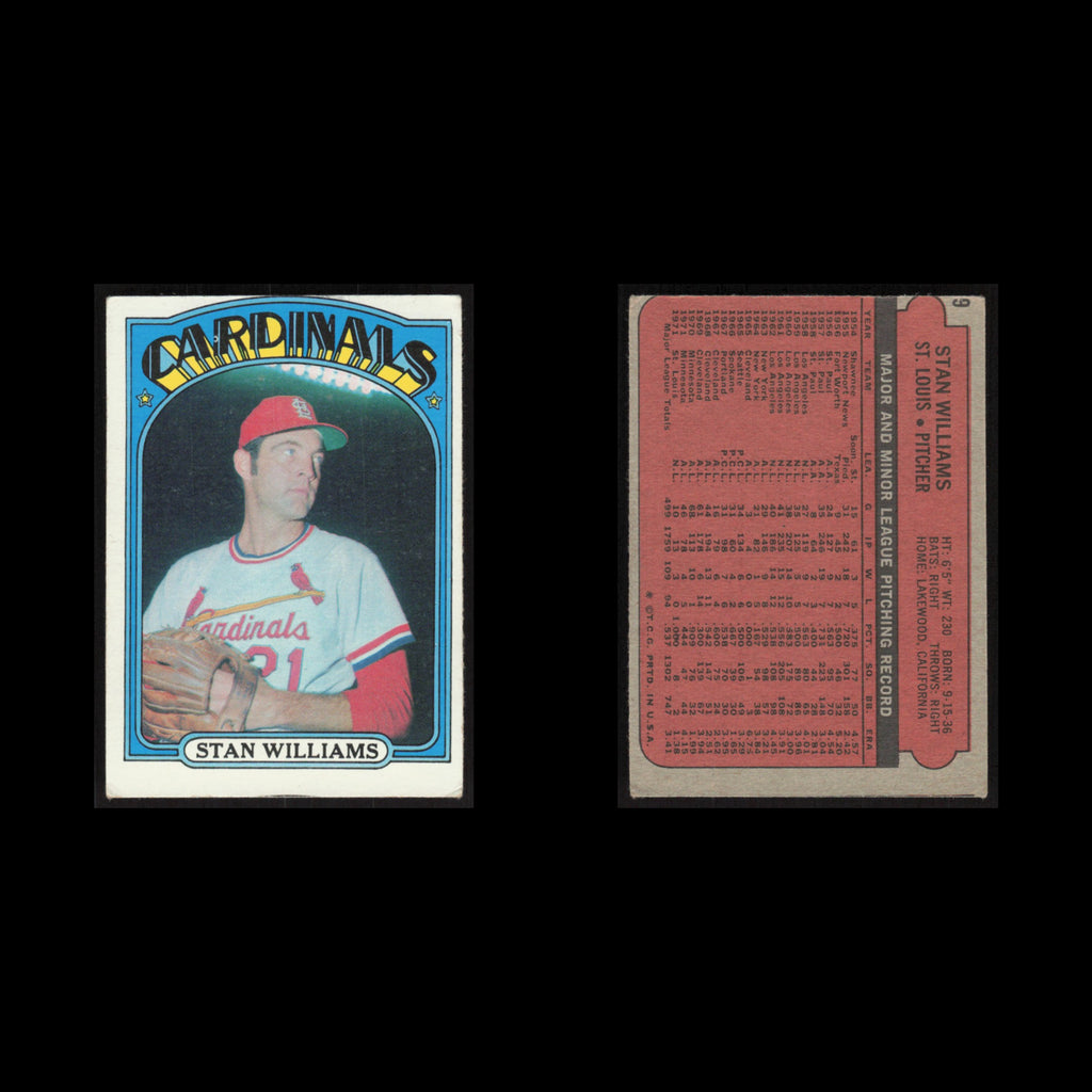 Stan Williams #9 1972 Topps St. Louis Cardinals Baseball Card MLB EX
