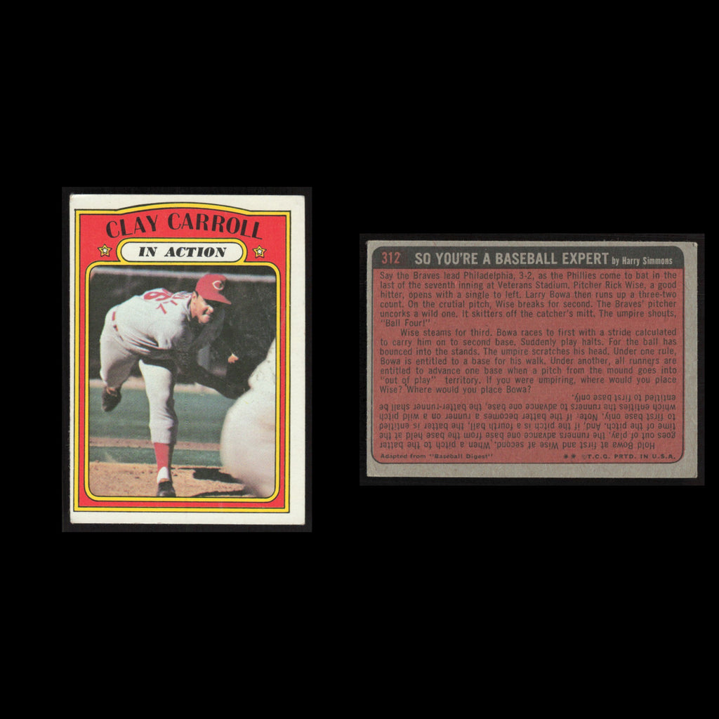 Clay Carroll #312 1972 Topps Cincinnati Reds Baseball Card MLB EX