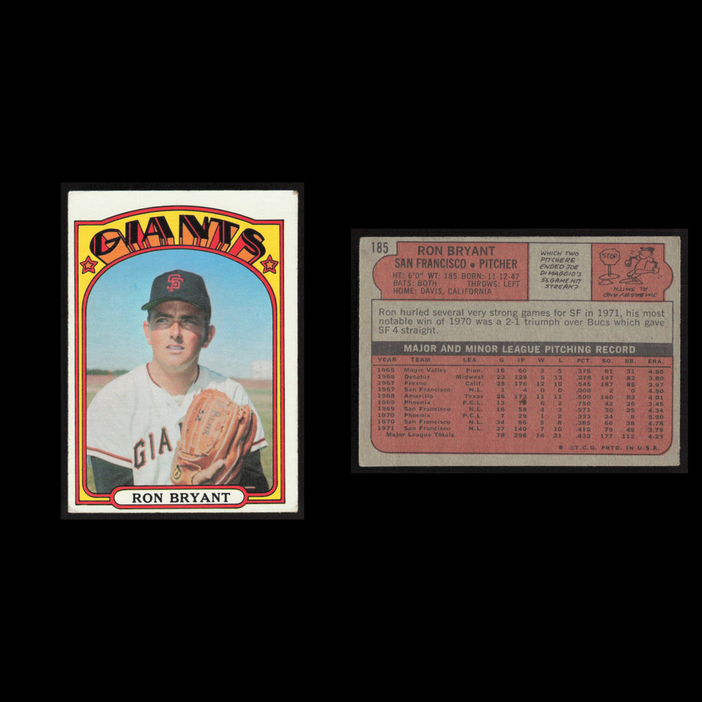 Ron Bryant #185 1972 Topps San Francisco Giants Baseball Card MLB EX