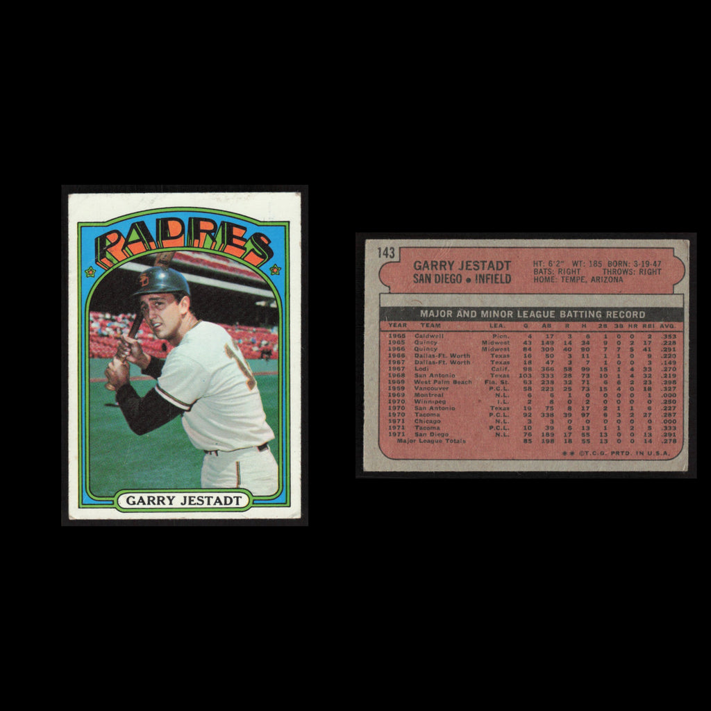 Garry Jestadt #143 1972 Topps San Diego Padres Baseball Card MLB EX