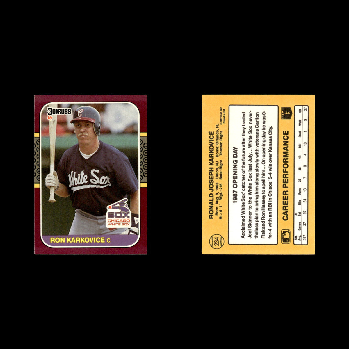 Ron Karkovice #234 1987 Donruss Opening Day Chicago White Sox Baseball Card MLB