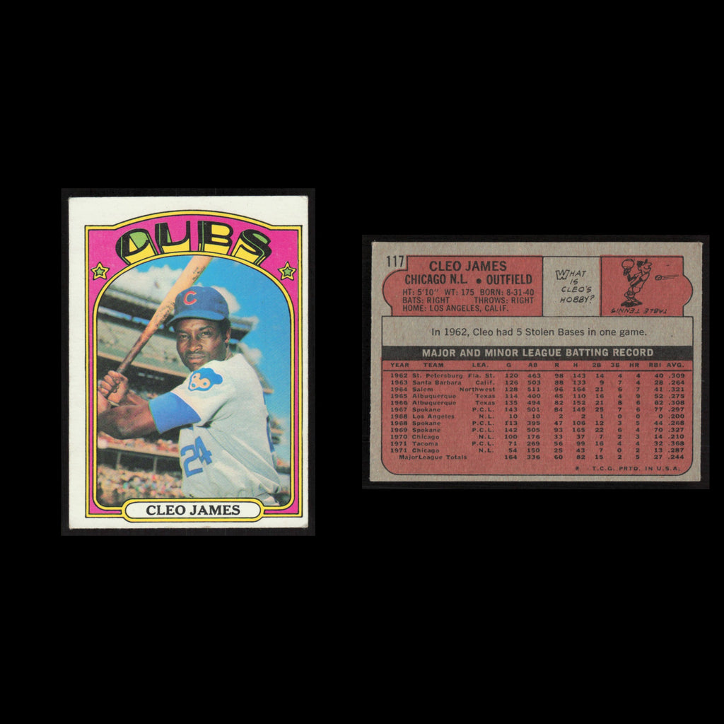 Cleo James Rookie #117 1972 Topps Chicago Cubs Baseball Card MLB EX