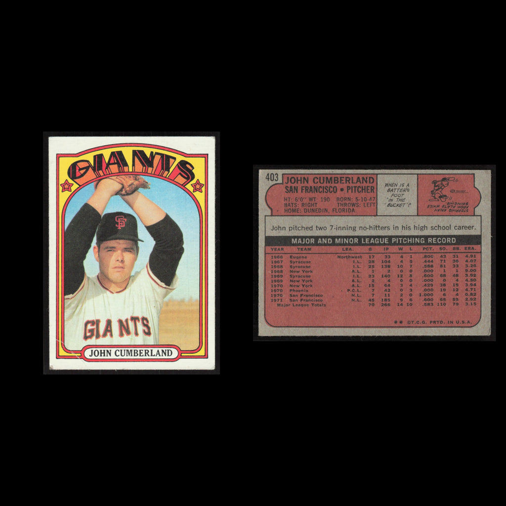 John Cumberland #403 1972 Topps San Francisco Giants Baseball Card MLB EX
