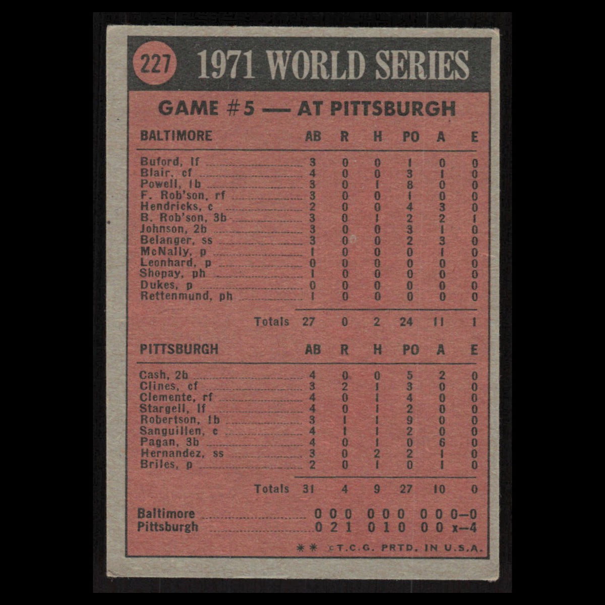 1971 World Series Game No. 5 #227 1972 Topps Pittsburgh Pirates Baseball Card EX