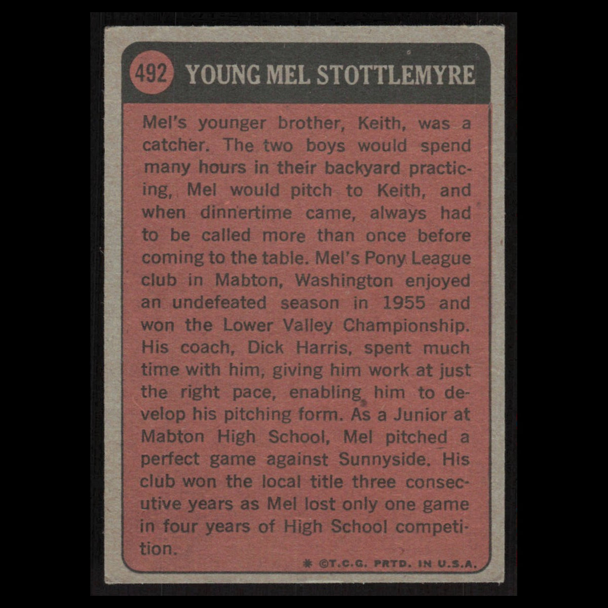 Mel Stottlemyre #492 1972 Topps New York Yankees Baseball Card MLB EX