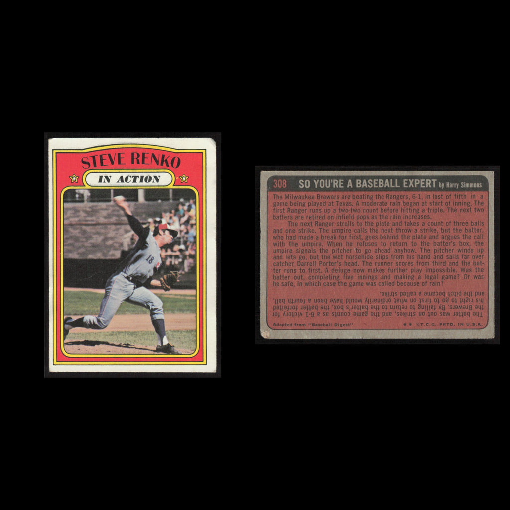 Steve Renko #308 1972 Topps Montreal Expos Baseball Card MLB EX