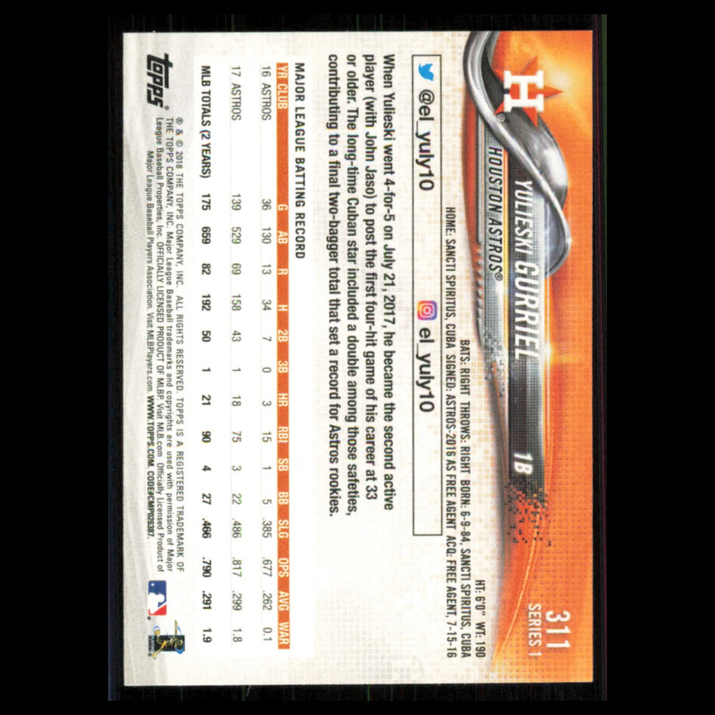 Yulieski Gurriel #311 2018 Topps Houston Astros Baseball Card MLB NM