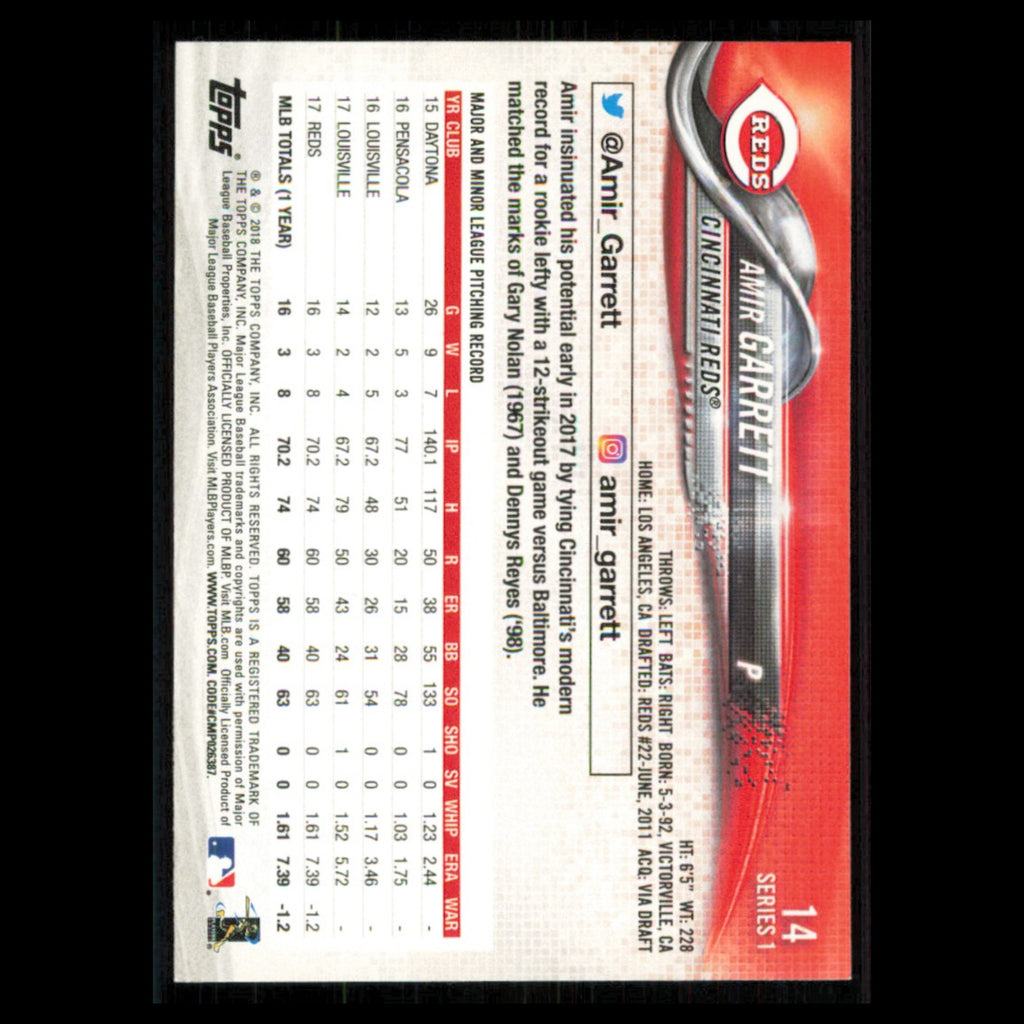 Amir Garrett #14 2018 Topps Cincinnati Reds Baseball Card MLB NM