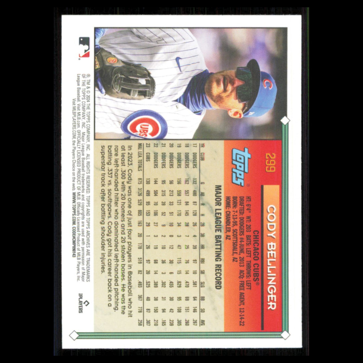 Cody Bellinger #299 2024 Topps Archives Chicago Cubs Baseball Card MLB NM