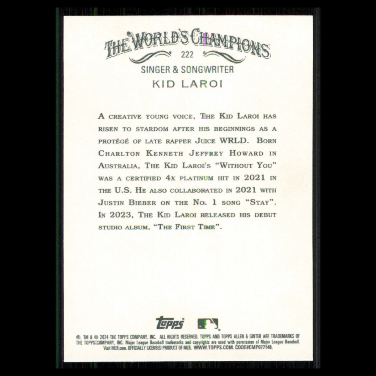 Kid Laroi #222 2024 Topps Allen - Ginter Baseball Card MLB NM