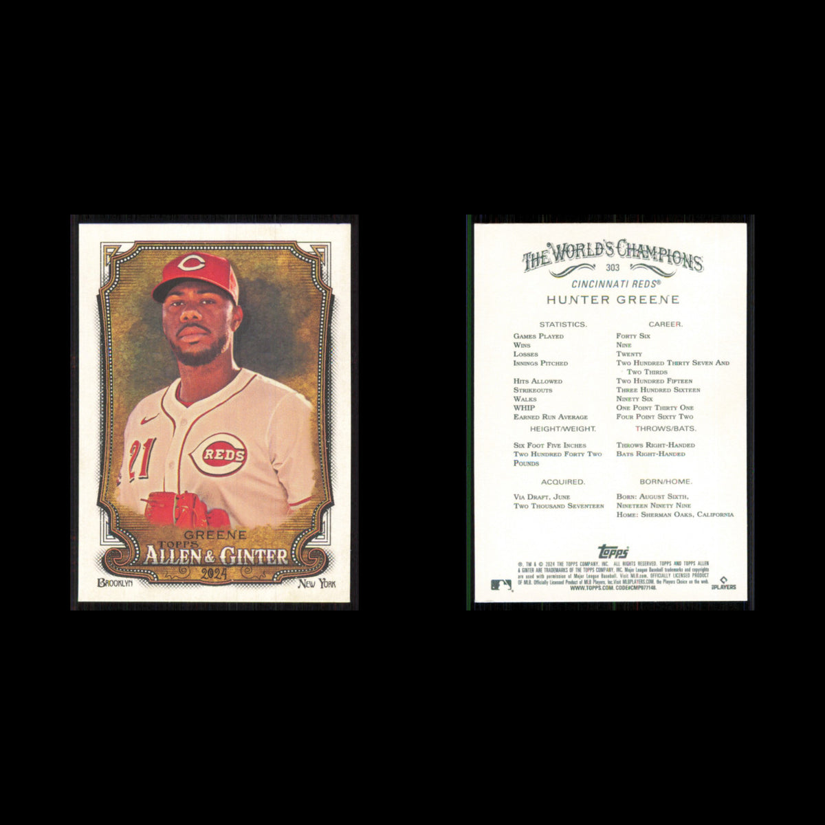 Hunter Greene #303 2024 Topps Allen - Ginter Cincinnati Reds Baseball Card MLB