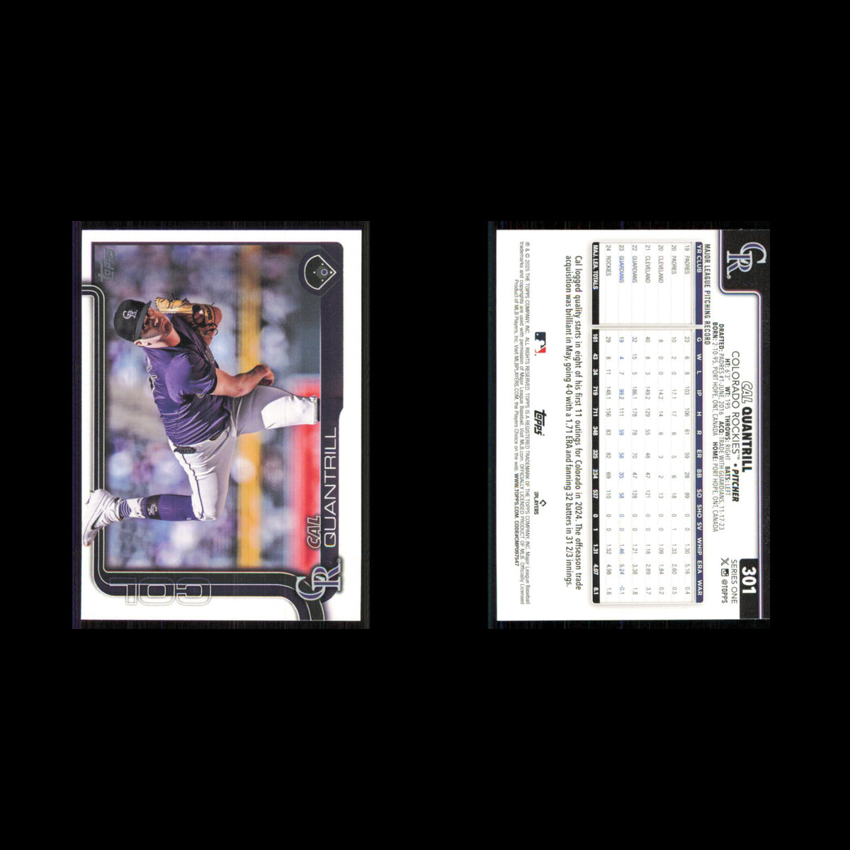 Cal Quantrill #301 2025 Topps Colorado Rockies Baseball Card MLB NM