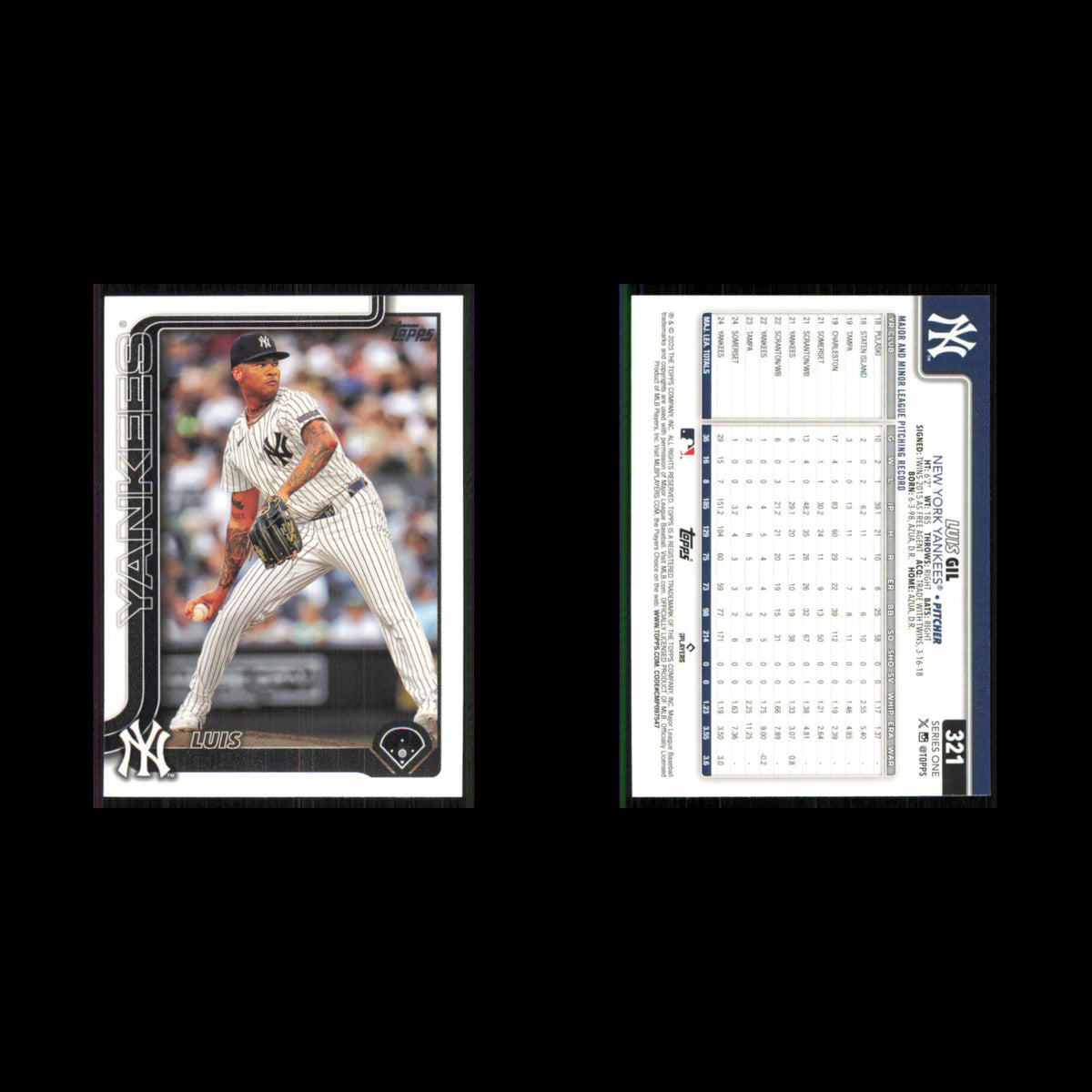 Luis Gil #321 2025 Topps New York Yankees Baseball Card MLB NM