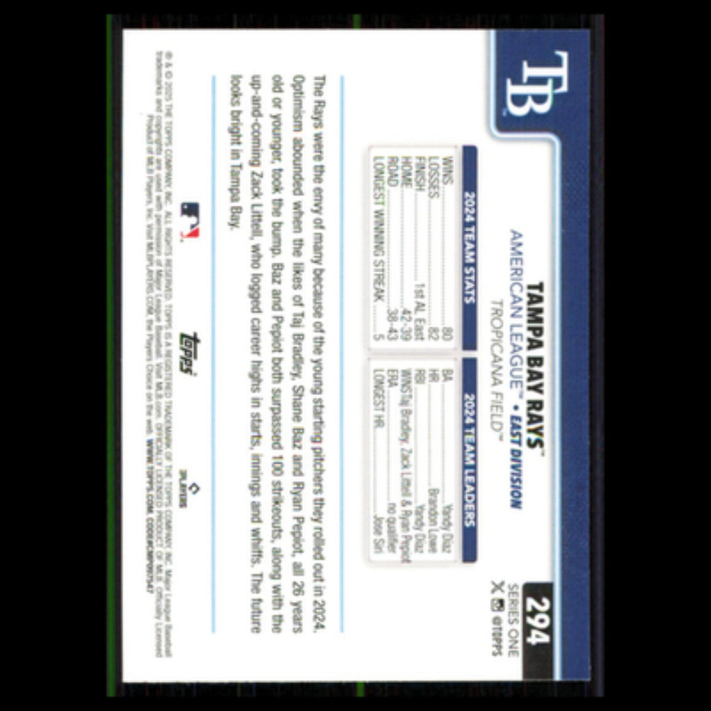 Team Card #294 2025 Topps Tampa Bay Rays Baseball Card MLB NM