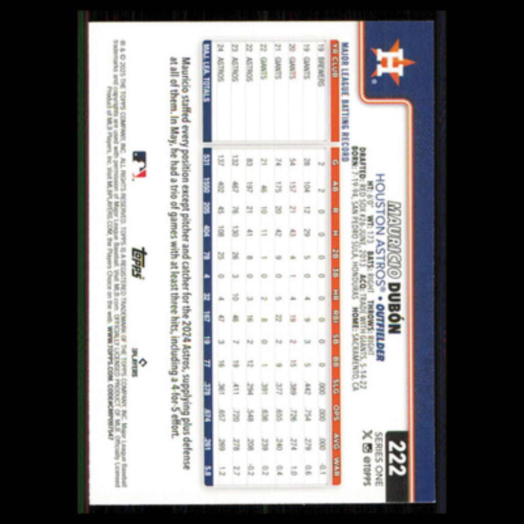Mauricio Dubon #222 2025 Topps Houston Astros Baseball Card MLB NM