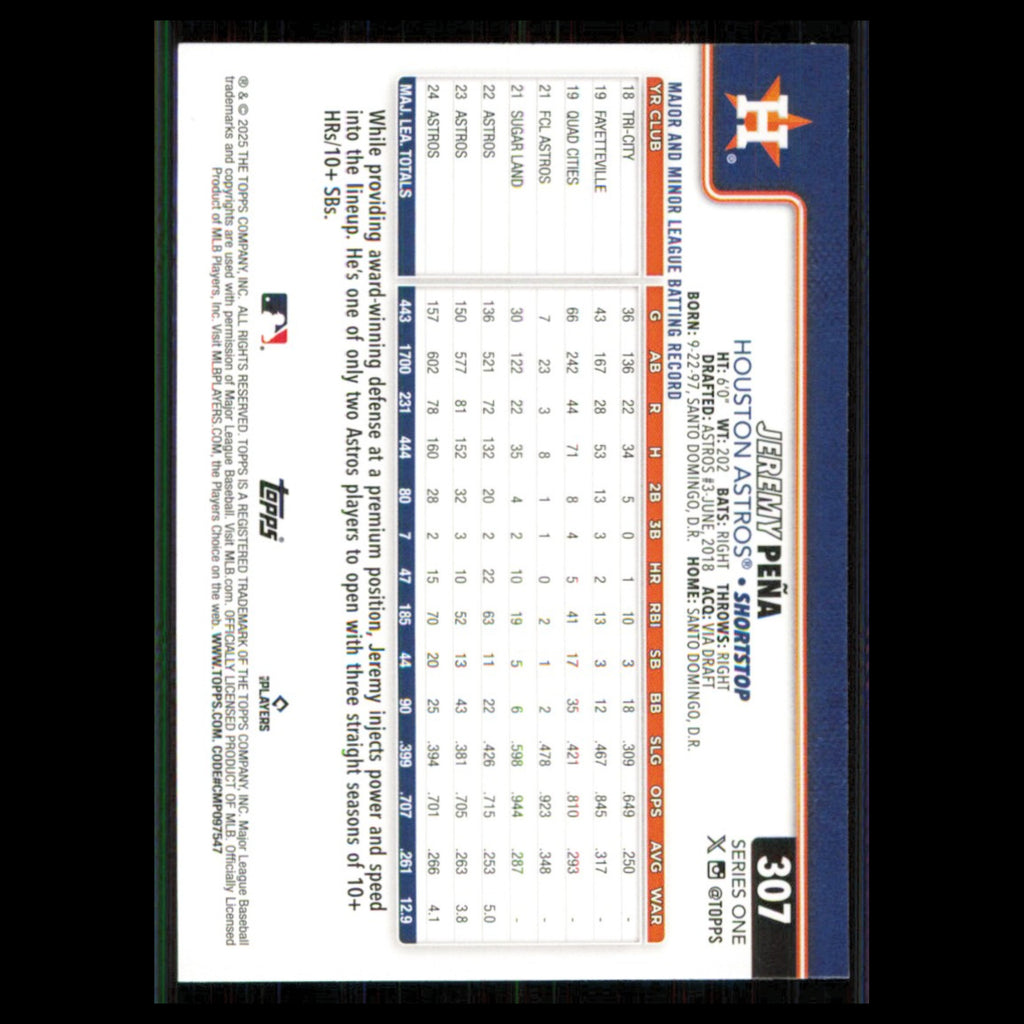 Jeremy Pena #307 2025 Topps Houston Astros Baseball Card MLB NM