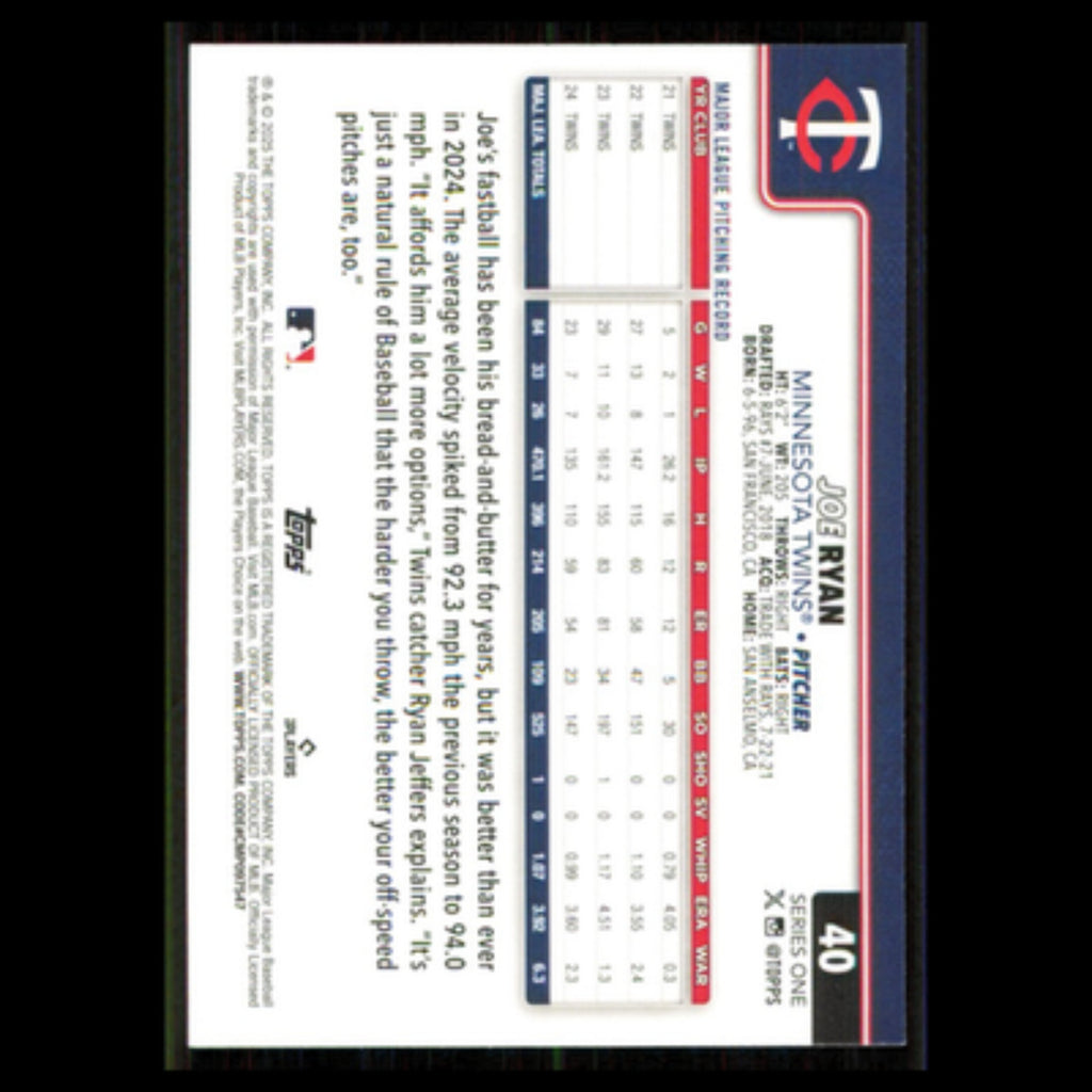 Joe Ryan #40 2025 Topps Minnesota Twins Baseball Card MLB NM