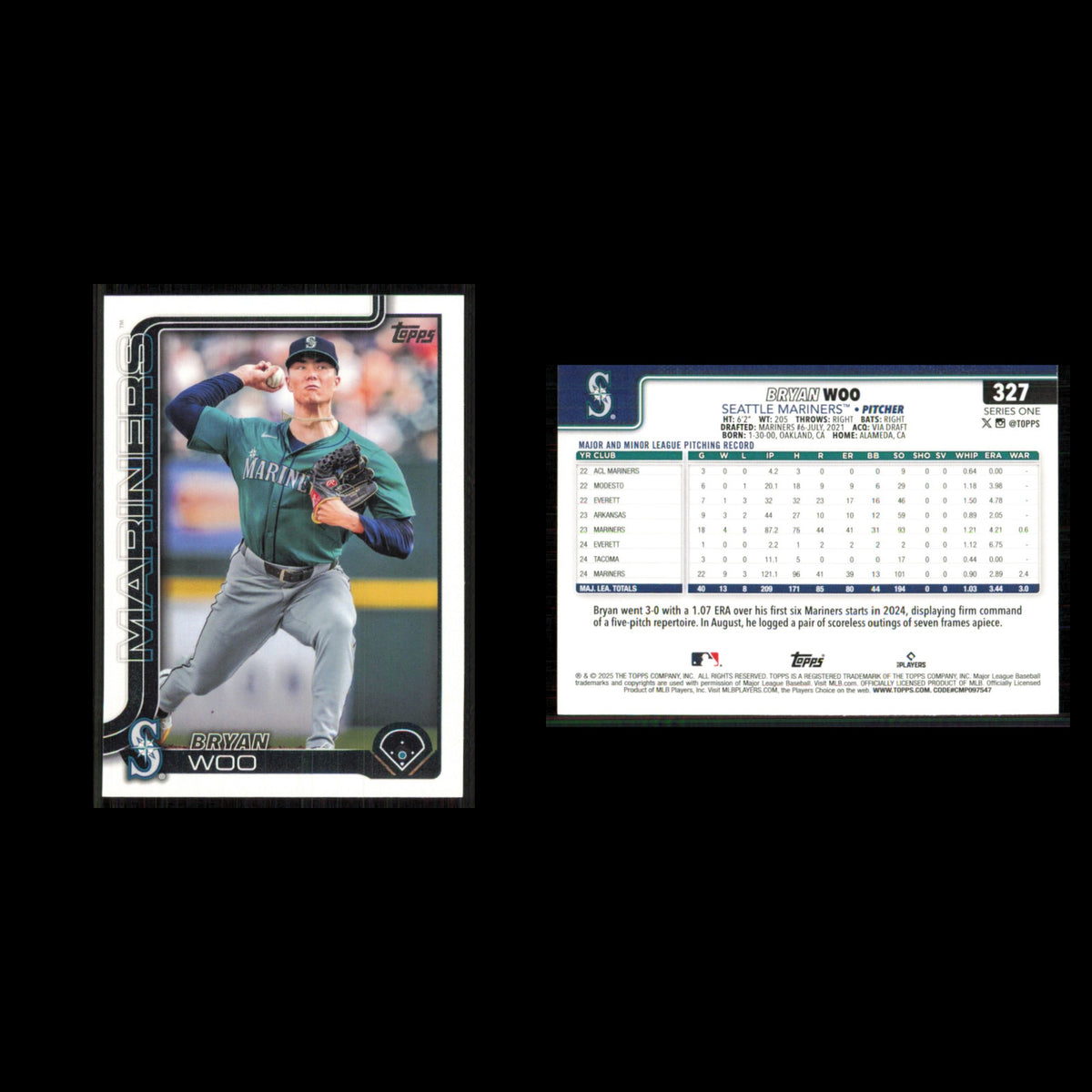 Bryan Woo #327 2025 Topps Seattle Mariners Baseball Card MLB NM