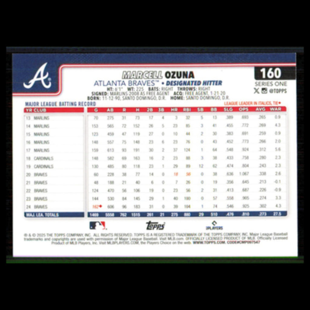 Marcell Ozuna #160 2025 Topps Atlanta Braves Baseball Card MLB NM