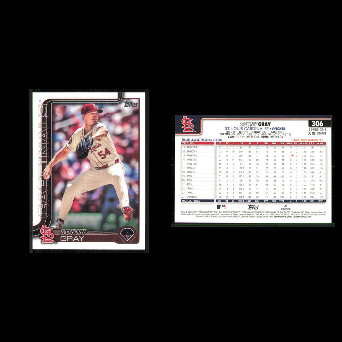 Sonny Gray #306 2025 Topps St. Louis Cardinals Baseball Card MLB NM