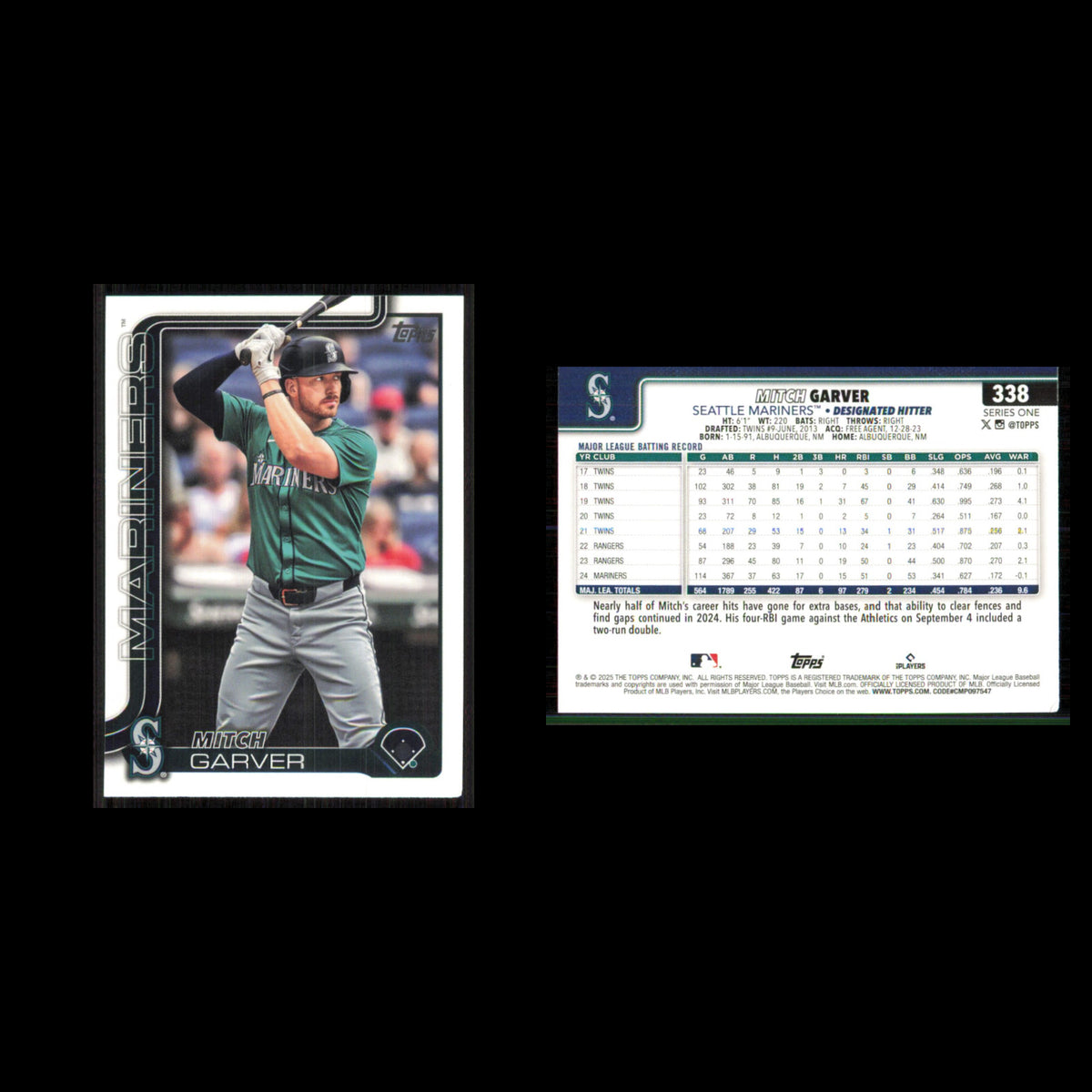 Mitch Garver #338 2025 Topps Seattle Mariners Baseball Card MLB NM