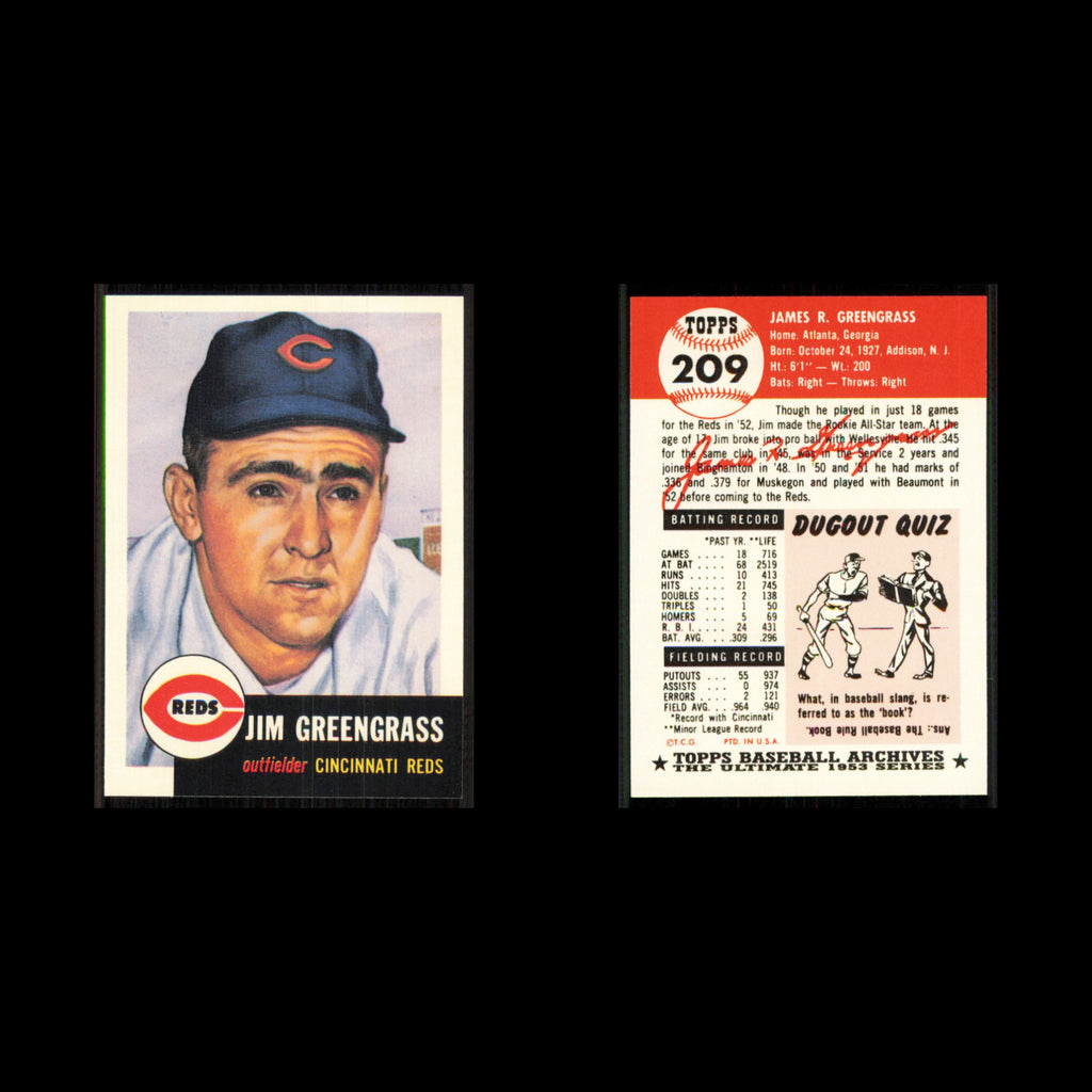 Jim Greengrass #209 1991 Topps Archives 1953 Cincinnati Reds Baseball Card MLB